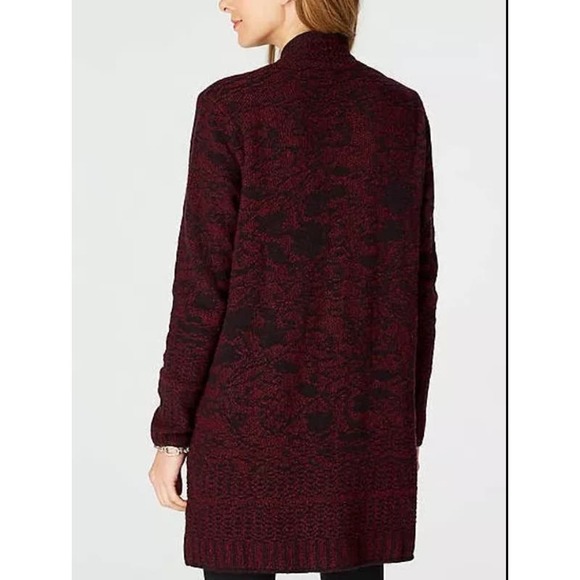 NWT J. Jill Women’s Long Sleeve Floral Pocket Cardigan Sweater Size XS Red Black - Picture 3 of 8